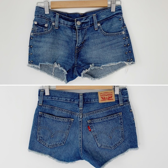 LEVIS low rise denim cut off studded jean shorts